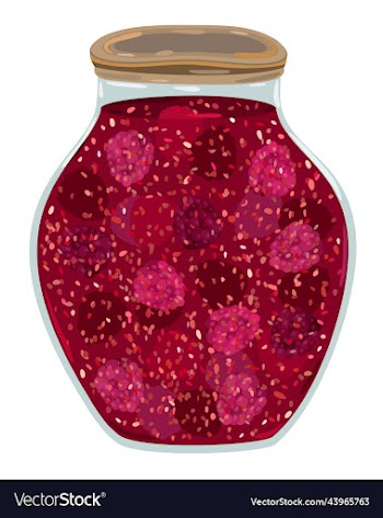 raspberry jam in glass jar