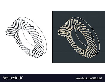 ratio spiral bevel gear isometric blueprints