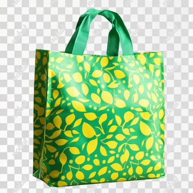 Raw Style Green Shopping Bag with Yellow Pattern