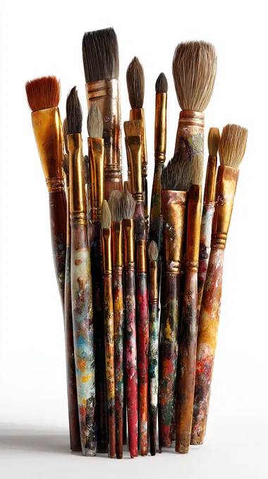 Realistic Artist Paintbrush Collection on White Background