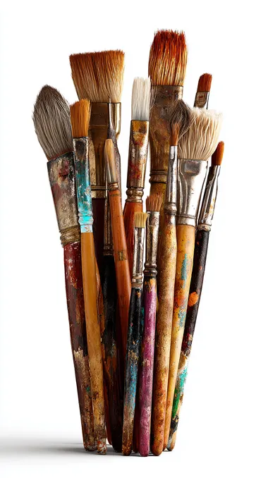 Realistic Artist Paintbrushes Group on White Background