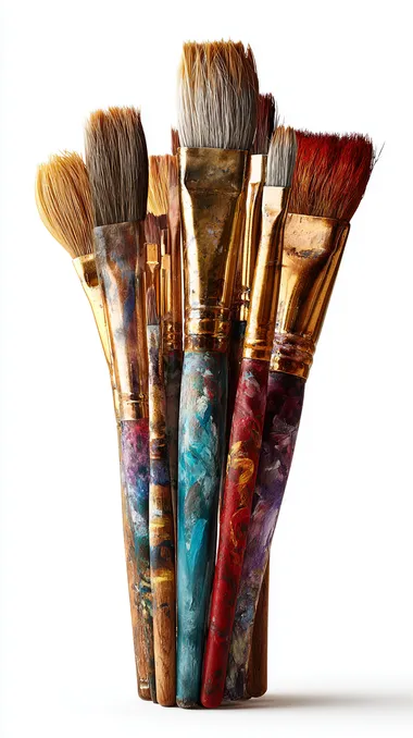 Realistic Artist Paintbrushes in Upright Display