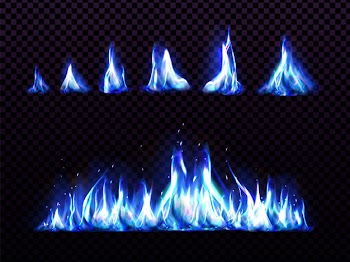 Realistic blue fire set for animation, torch flame Free Vector