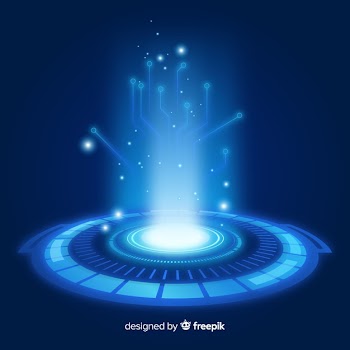 Realistic blue hologram portal background Free Vector