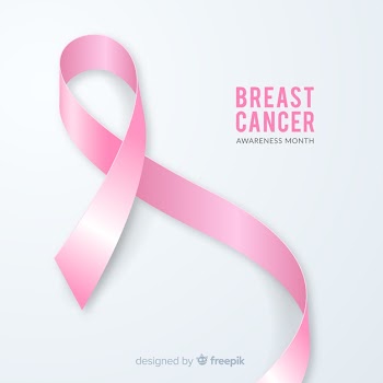 Realistic breast cancer awareness month ribbon Free Vector