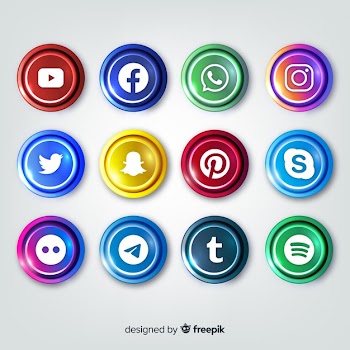Realistic buttons with social media logo collection Free Vector