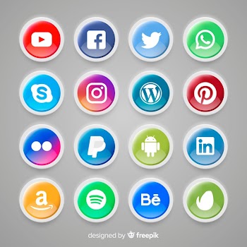 Realistic buttons with social media logo collection Free Vector