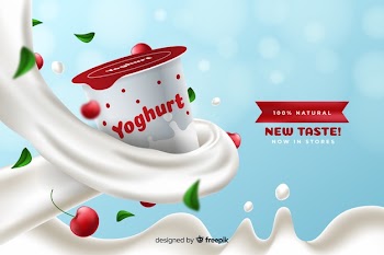 Realistic cherry yogurt advertisement Free Vector