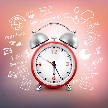 Realistic clock business strategy composition Free Vector