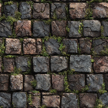 Realistic Cobblestone Ground Texture with Greenery