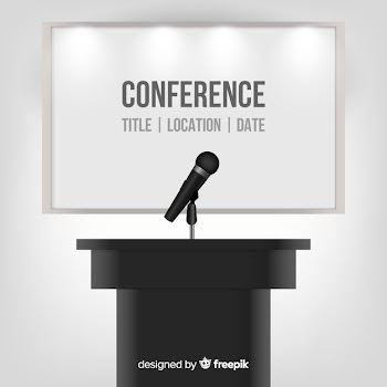 Realistic conference podium background Free Vector