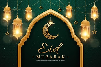 Realistic eid mubarak background with candles and moon Free Vector