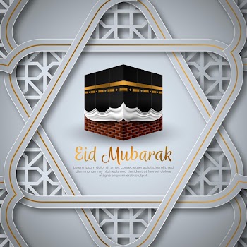 Realistic eid mubarak mecca Free Vector