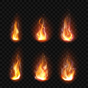 Realistic fire, torch flame set isolated clip art Free Vector
