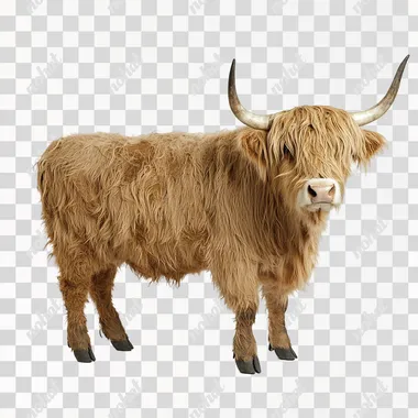 Realistic Full-Body Highland Cow in Side View