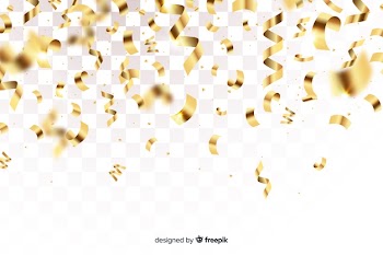 Realistic golden confetti on transparent background Free Vector