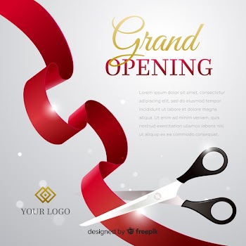 Realistic grand opening poster with scissors Free Vector