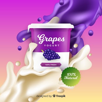 Realistic grape yogurt advertisement Free Vector