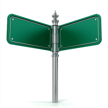 Realistic Green Directional Road Signpost with Panels