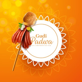 Realistic gudi padwa and abstract white flower design Free Vector