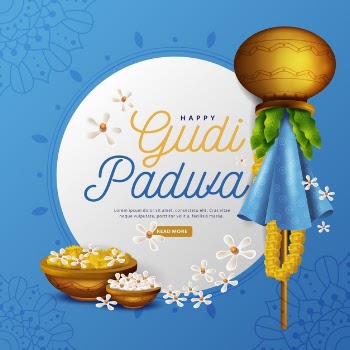 Realistic gudi padwa with flowers Free Vector