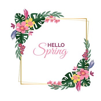 Realistic hello spring floral frame Free Vector