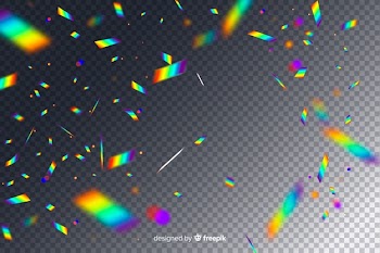 Realistic holographic confetti falling background Free Vector