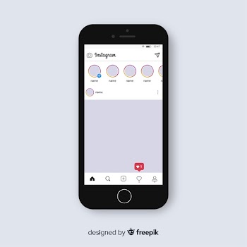 Realistic instagram photo frame on iphone template Free Vector