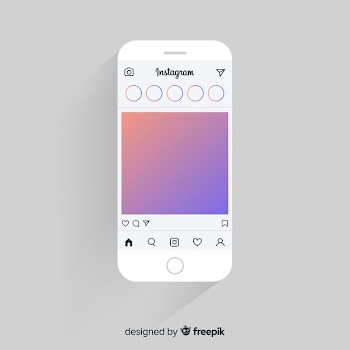 Realistic instagram photo frame on iphone template Free Vector