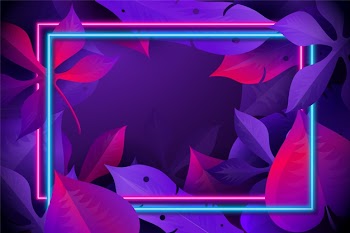 Realistic leaves with neon frame Free Vector