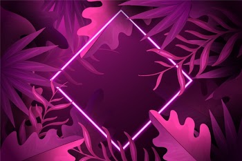 Realistic leaves with neon frame Free Vector