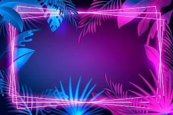 Realistic leaves with neon frame Free Vector