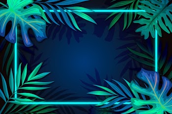 Realistic leaves with neon frame with copy space Free Vector