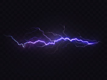 Realistic lightning isolated on black background. natural light effect, bright glowing Free Vector
