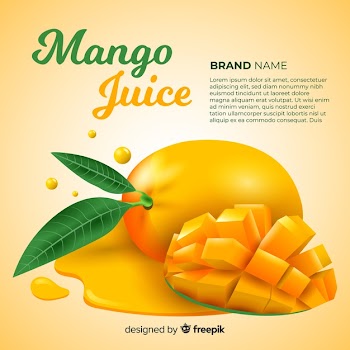 Realistic mango juice advertisement Free Vector