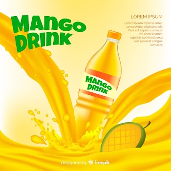 Realistic mango juice advertisement Free Vector