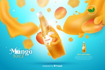 Realistic mango juice advertisement Free Vector