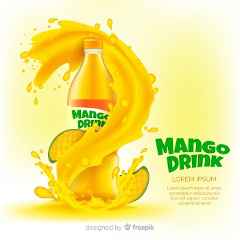 Realistic mango juice advertisement Free Vector
