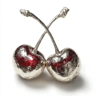 Realistic Metallic Cherry Sculpture in Sterling Silver Realistic Metallic Cherry Sculpture in Sterling Silver
