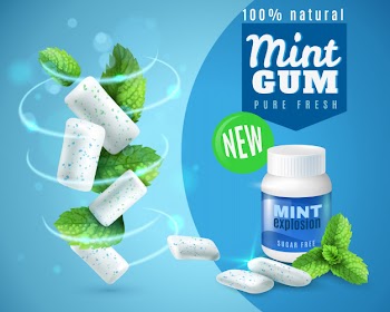 Realistic mint gum poster Free Vector