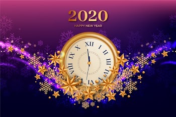 Realistic new year 2020 clock background Free Vector