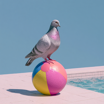Realistic Pigeon on Colorful Beach Ball