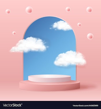 realistic pink product podium with sky window and