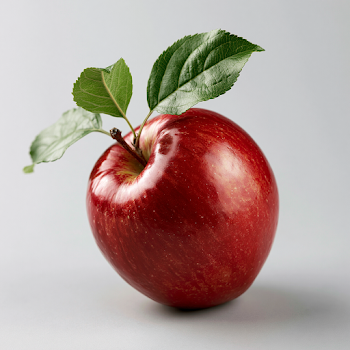 Realistic Red Apple with Leaves