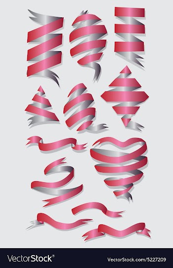 Realistic Red Glossy ribbons with a stripe for vector image
