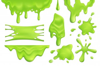 Realistic set of green slime blots and drops isolated illustration Free Vector