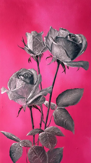 Realistic Silver Roses on Pink Background Realistic Silver Roses on Pink Background