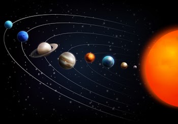 Realistic space background with all planets Free Vector