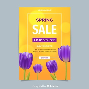 Realistic spring sale flyer template