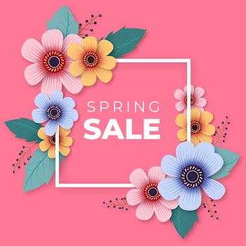 Realistic spring sale with flowers and frame Free Vector